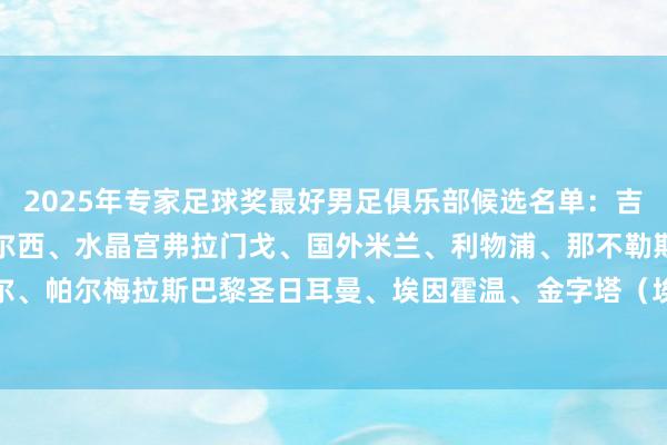 2025年专家足球奖最好男足俱乐部候选名单:吉达国民、巴萨、拜仁、切尔西、水晶宫弗拉门戈、国外米兰、利物浦、那不勒斯、纽卡斯尔、帕尔梅拉斯巴黎圣日耳曼、埃因霍温、金字塔(埃及)、葡萄牙体育、热刺 体育集锦