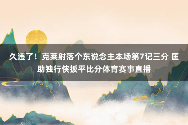 久违了！克莱射落个东说念主本场第7记三分 匡助独行侠扳平比分体育赛事直播