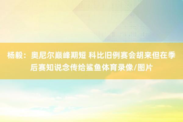 杨毅：奥尼尔巅峰期短 科比旧例赛会胡来但在季后赛知说念传给鲨鱼体育录像/图片